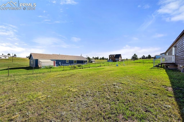 view of yard with a rural view and a fenced backyard