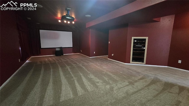 home theater room with carpet floors