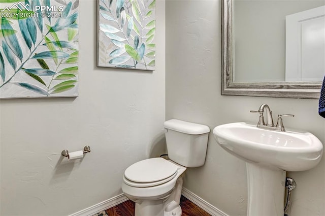 bathroom featuring wood-type flooring and toilet