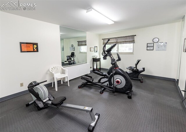 workout area featuring carpet