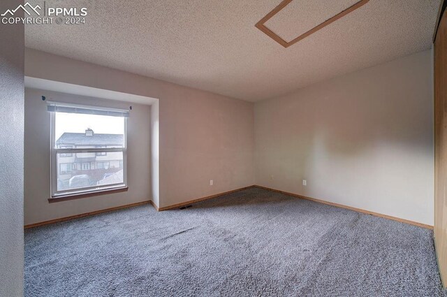 unfurnished room with carpet floors and a textured ceiling