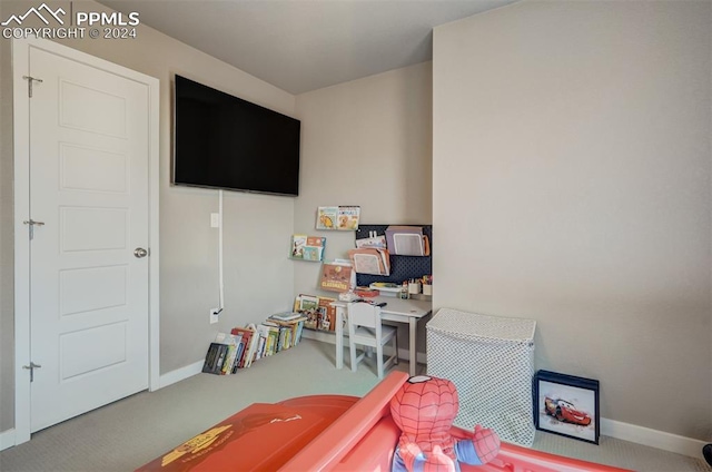 recreation room featuring carpet flooring