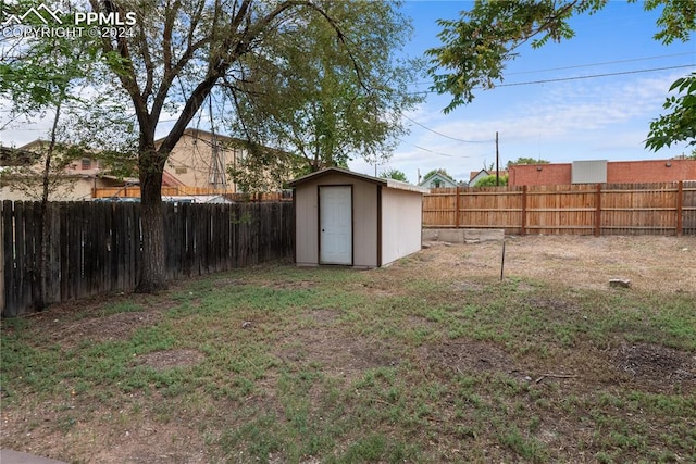 view of yard with a storage unit