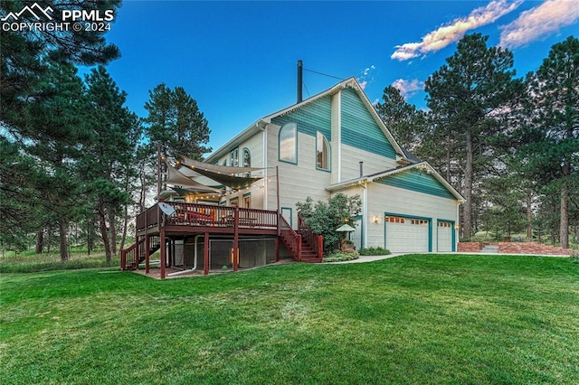 view of property exterior featuring a yard and a wooden deck