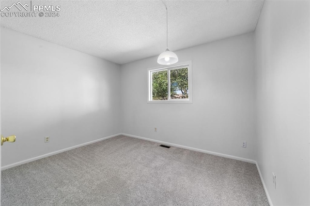 carpeted spare room featuring a textured ceiling