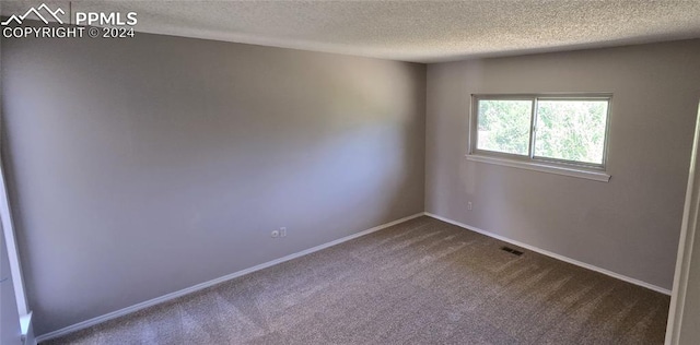 carpeted spare room with a textured ceiling