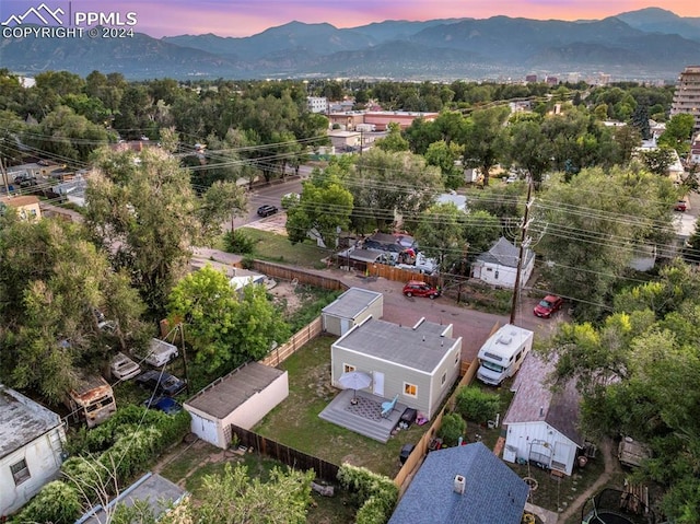 aerial view at dusk with a mountain view