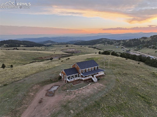 aerial view at dusk with a rural view