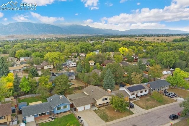 aerial view with a mountain view and a residential view