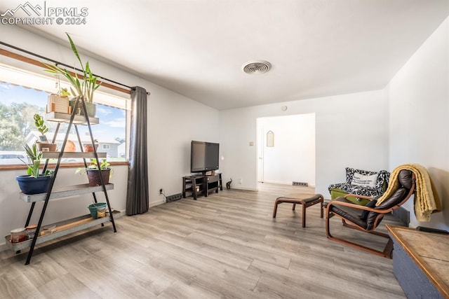 sitting room with a healthy amount of sunlight and light hardwood / wood-style floors