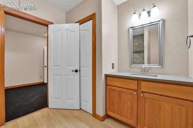 bathroom featuring vanity and wood-type flooring