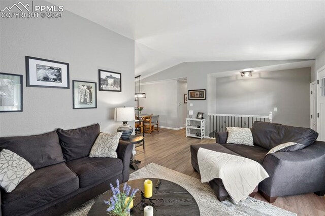 living room featuring vaulted ceiling and hardwood / wood-style flooring