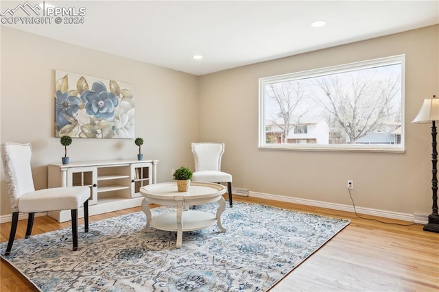 living area with light hardwood / wood-style floors