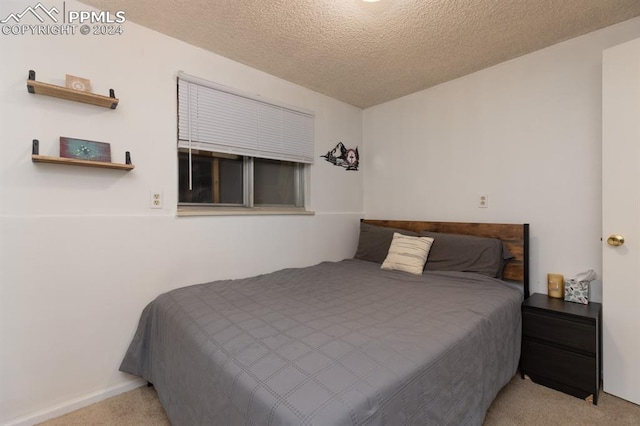 carpeted bedroom featuring a textured ceiling