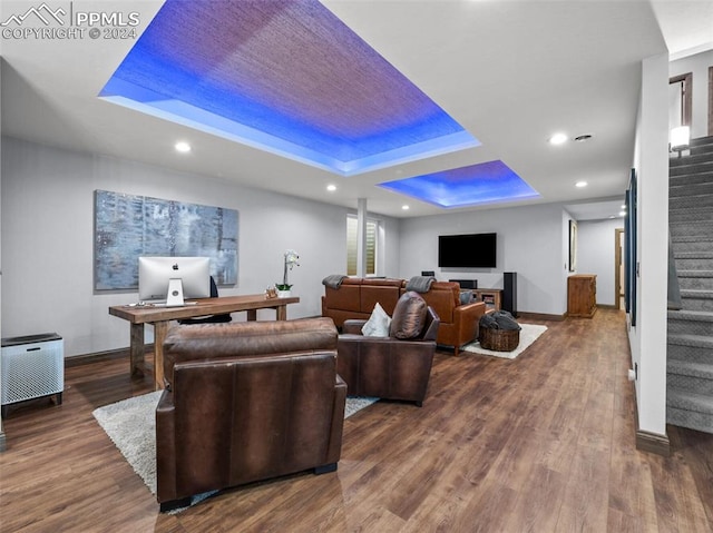 living room featuring dark hardwood / wood-style floors