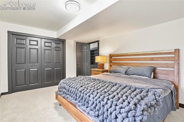 bedroom with a closet and carpet flooring