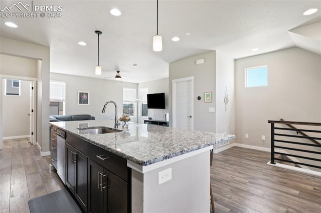 kitchen with a center island with sink, a healthy amount of sunlight, and sink