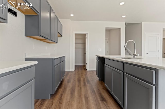 kitchen featuring gray cabinets, dark wood-type flooring, and sink