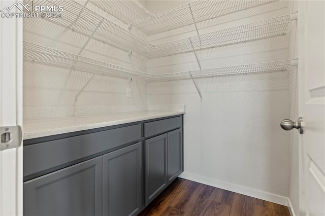 spacious closet with dark hardwood / wood-style flooring