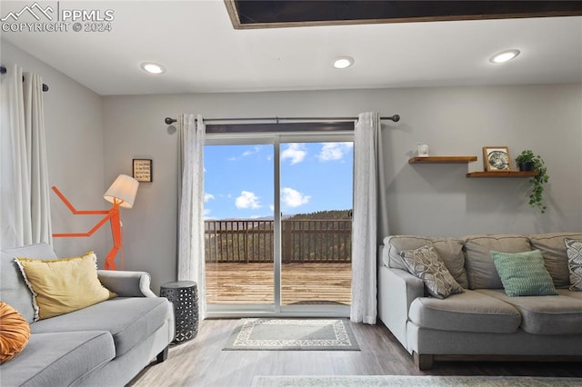 living room with dark hardwood / wood-style floors