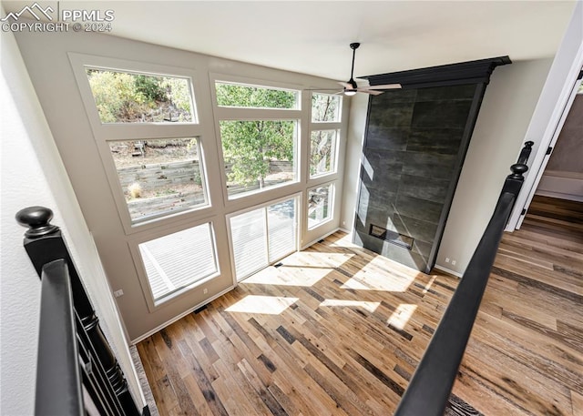 interior space featuring ceiling fan and hardwood / wood-style floors