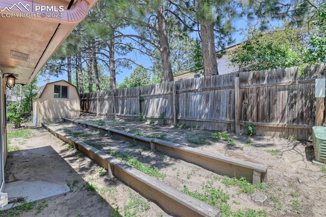 view of yard with a shed