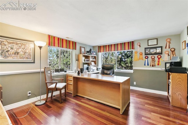 office area with dark wood-type flooring