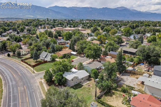 drone / aerial view featuring a mountain view