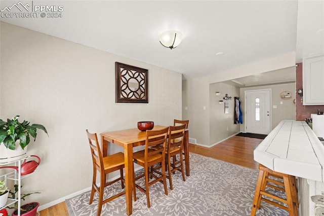 dining space with light hardwood / wood-style floors