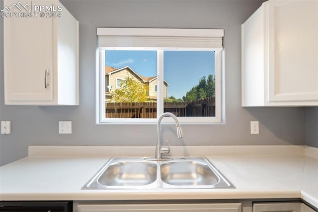 kitchen with white cabinets, sink, and dishwashing machine