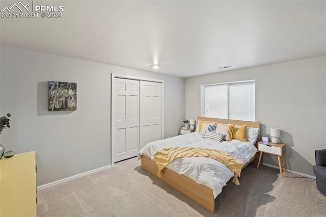 carpeted bedroom featuring a closet