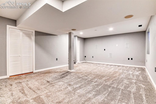 basement featuring carpet