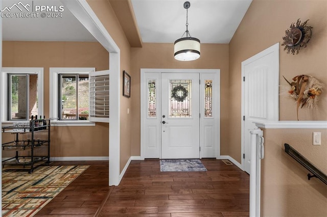 foyer entrance featuring dark hardwood / wood-style floors