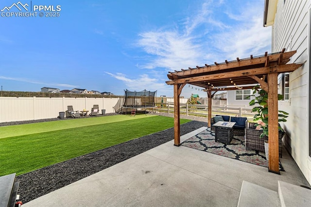 view of patio / terrace with a pergola and a trampoline