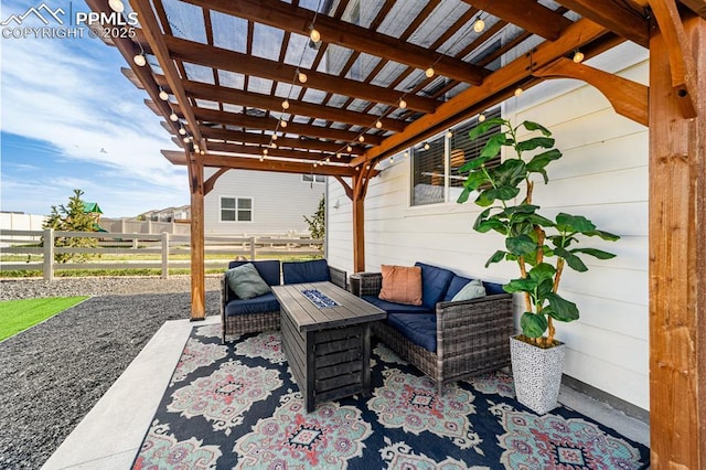 view of patio with outdoor lounge area and a pergola