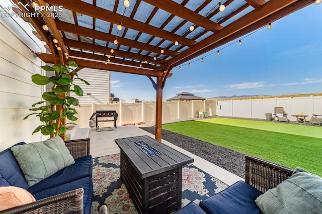 view of patio / terrace featuring a pergola and an outdoor living space