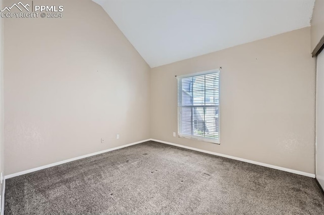 spare room with carpet and vaulted ceiling