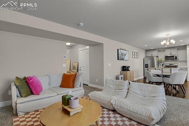 living room featuring an inviting chandelier