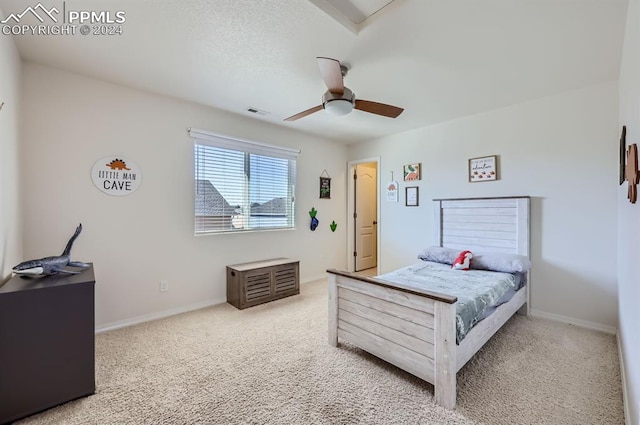 bedroom with carpet floors and ceiling fan