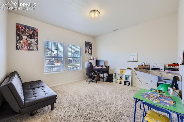 home office featuring carpet flooring