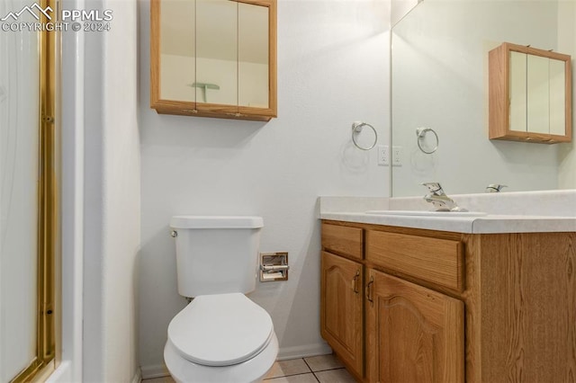 bathroom featuring vanity, toilet, and tile patterned floors