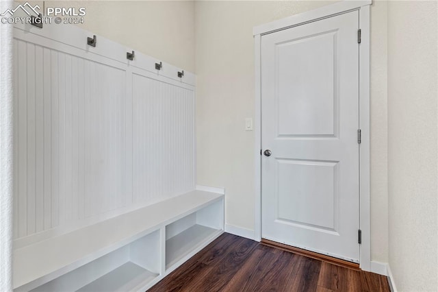 mudroom with dark hardwood / wood-style floors