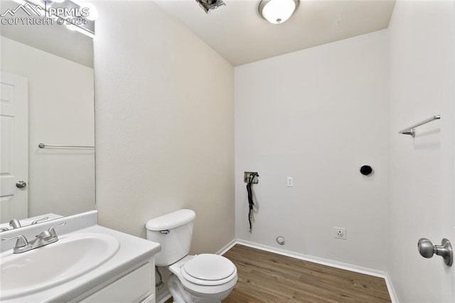 bathroom featuring vanity, toilet, and wood-type flooring