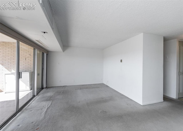 carpeted spare room with a textured ceiling