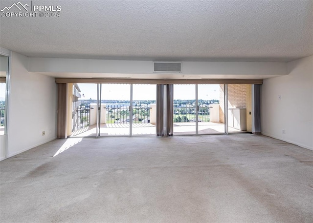 carpeted spare room with a textured ceiling