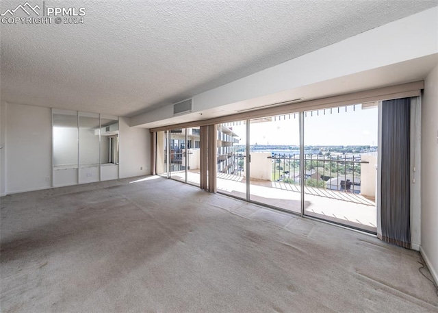 unfurnished room with a textured ceiling and carpet floors