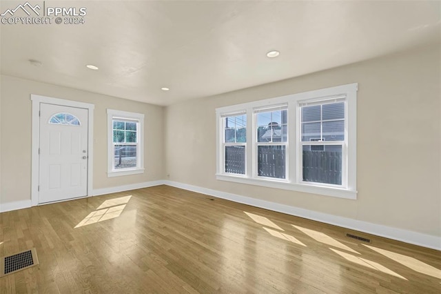 foyer featuring a wealth of natural light and light hardwood / wood-style flooring