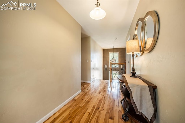 hall with light hardwood / wood-style flooring