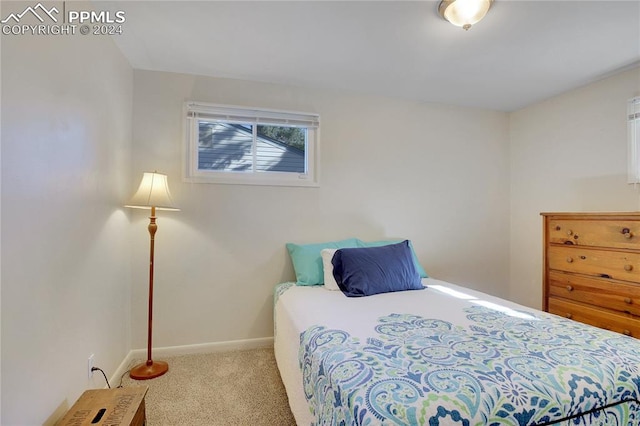 bedroom with light colored carpet