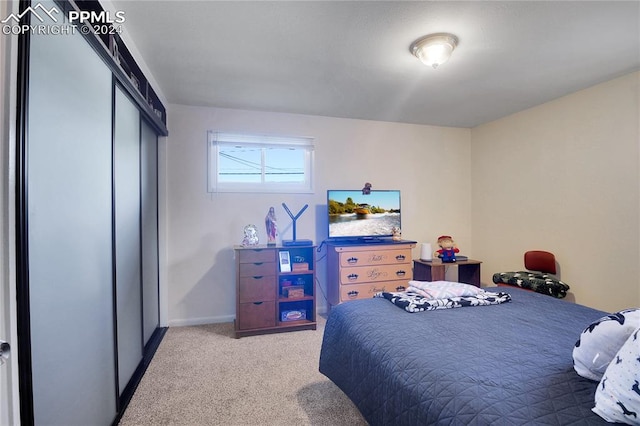 carpeted bedroom with a closet